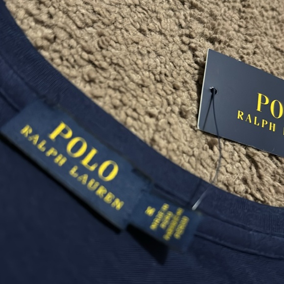 NWT Ralph Lauren Polo Short Sleeve T-Cotton Sz m-Navy-Notched Side Hem-V Neck - Picture 14 of 16